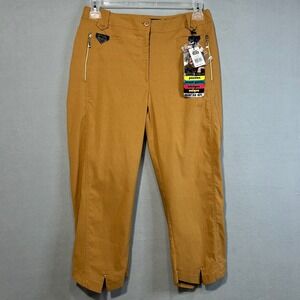 Jamie Sadock Womens Cropped Golf Pants Size 10 Capri Chinnabar Tan Unique Design